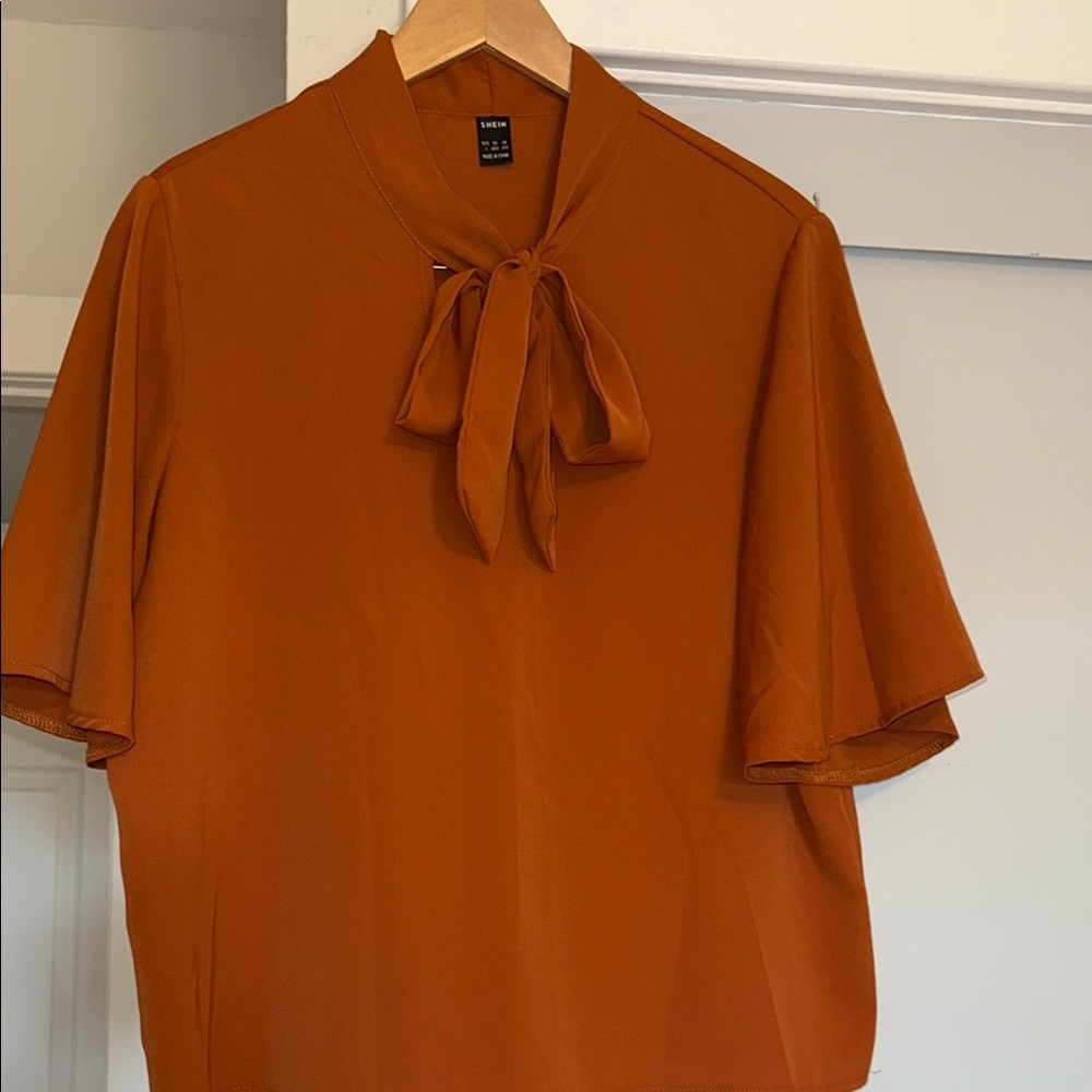 SHEIN Orange Bow Tie Blouse